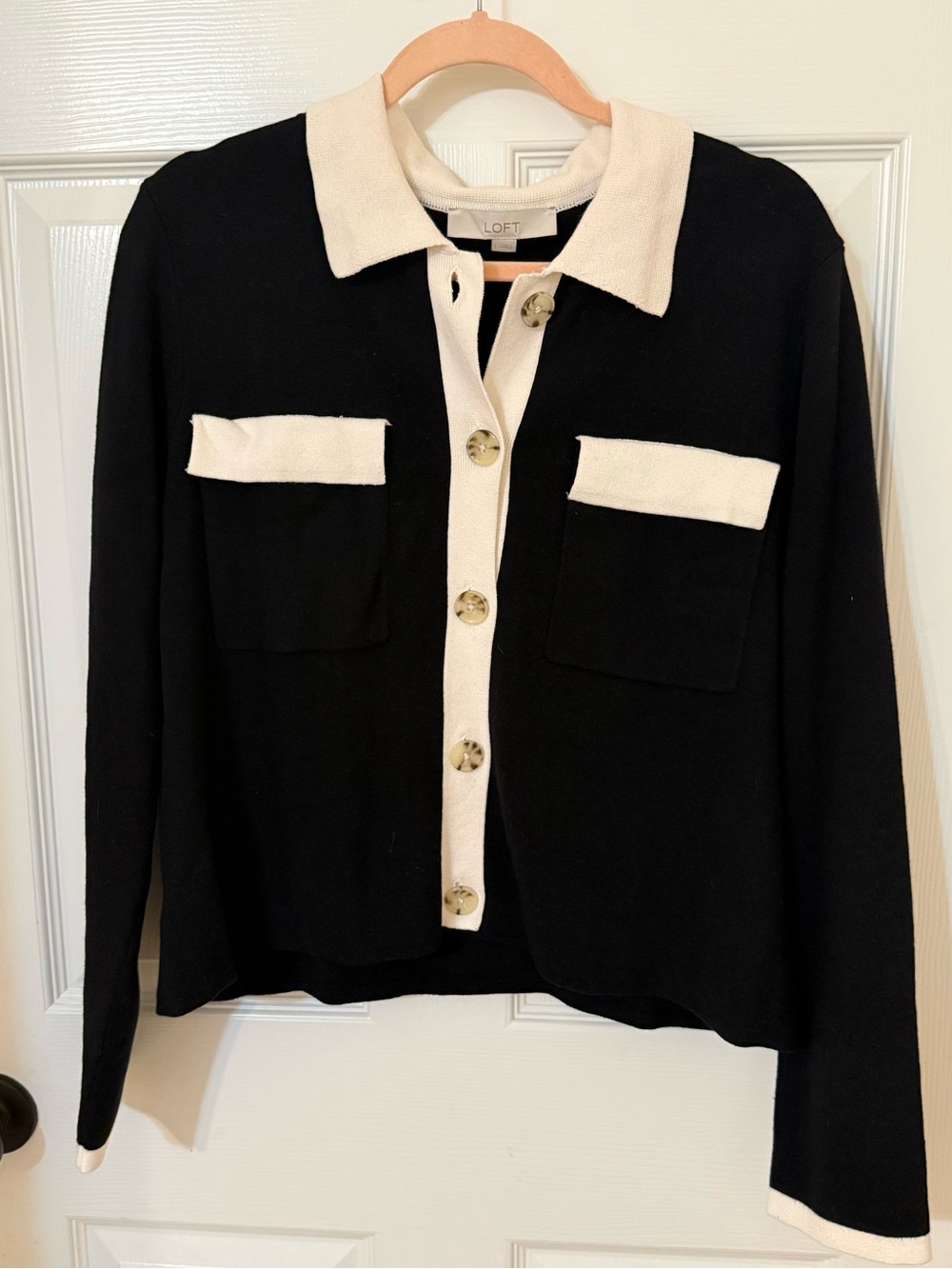 LOFT Black Jacket with Cream Trim and Gold Buttons- excellent condition
